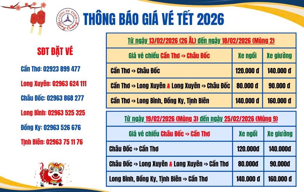Bảng giá vé Tết xe Hùng Cường có thể thay đổi