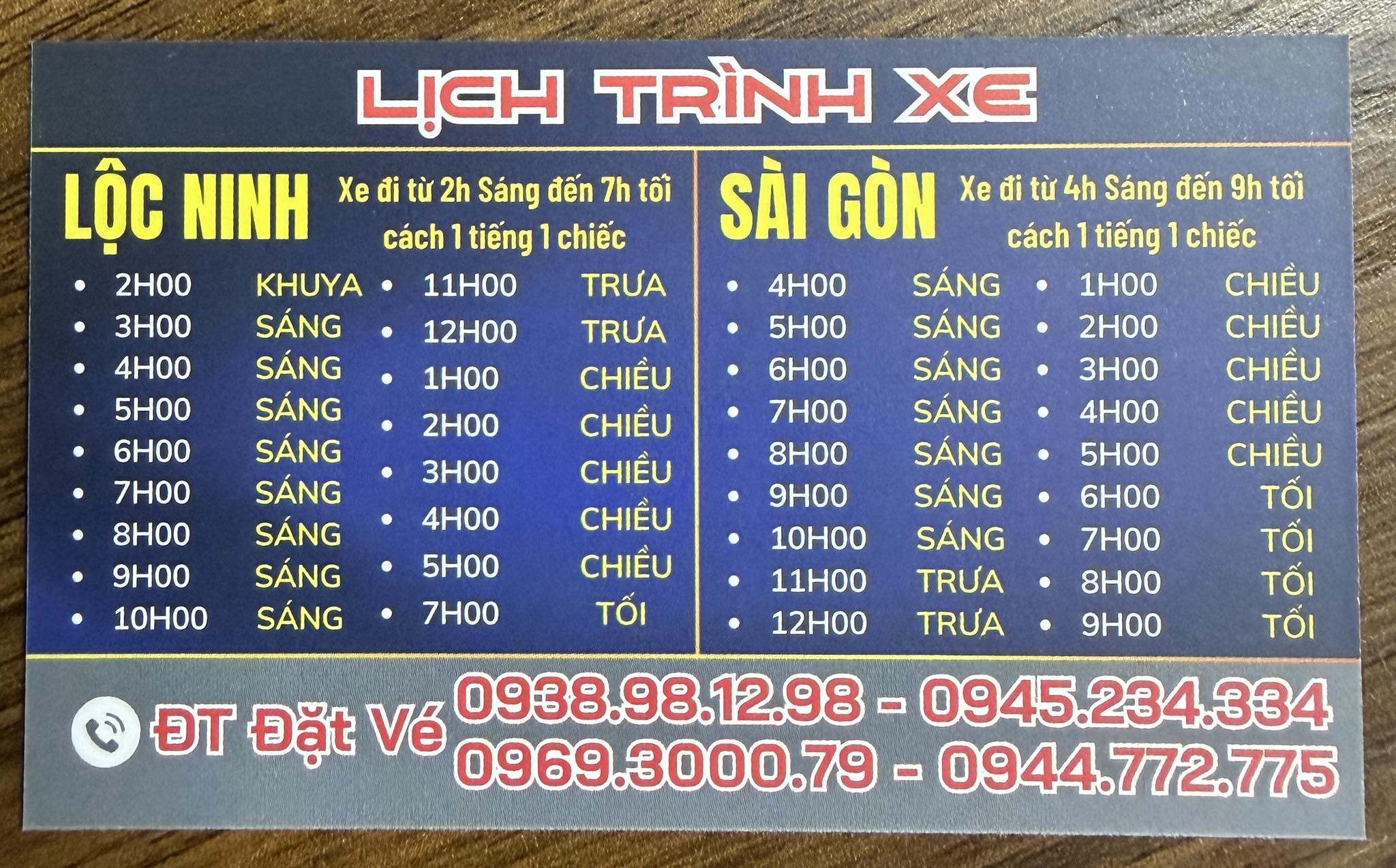 Lịch trình và giờ chạy xe Huy Hiếu Thành Thái