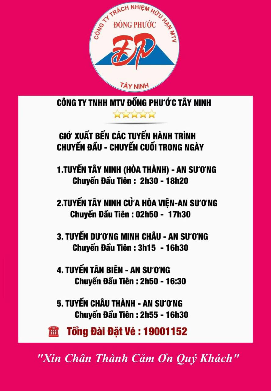 Lịch chạy xe Đồng Phước Tây Ninh - Sài Gòn