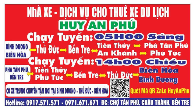 Xe Huy An Phú Bến Tre đi Mỹ Phước Bình Dương