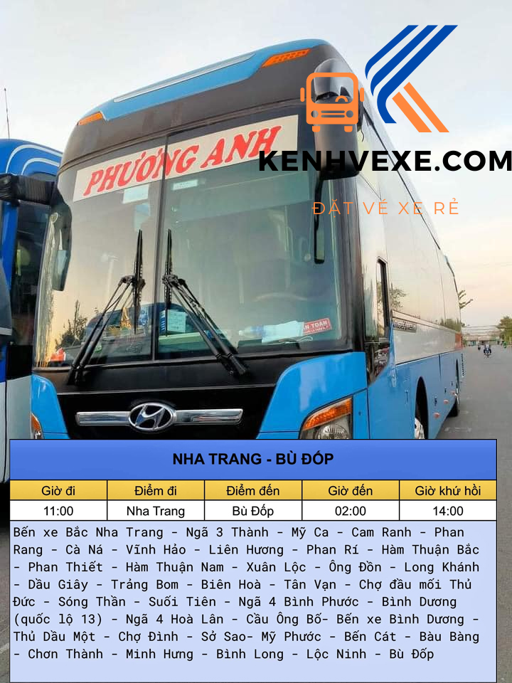 Lịch trình xe Phương Anh Nha Trang đi Bình Phước