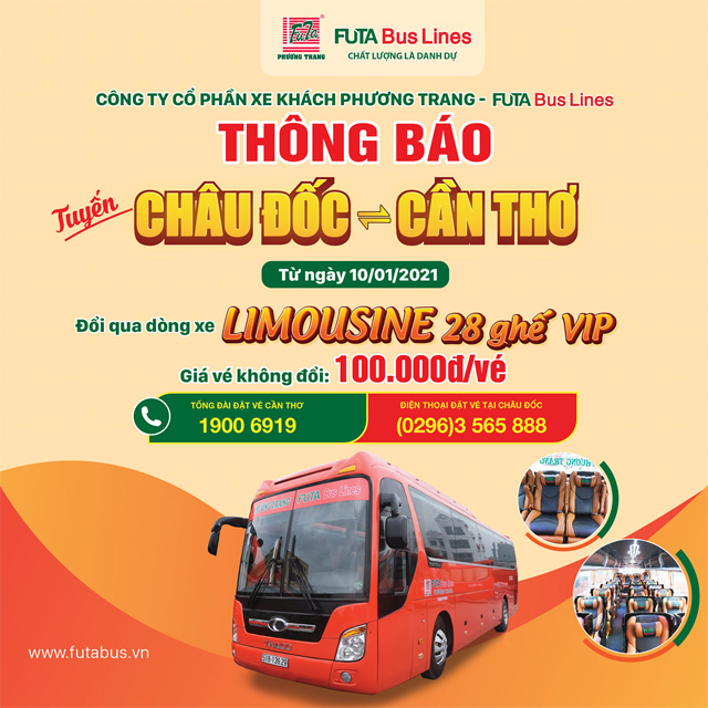 Xe Phương Trang tại bến xe Cần Thơ đi Châu Đốc