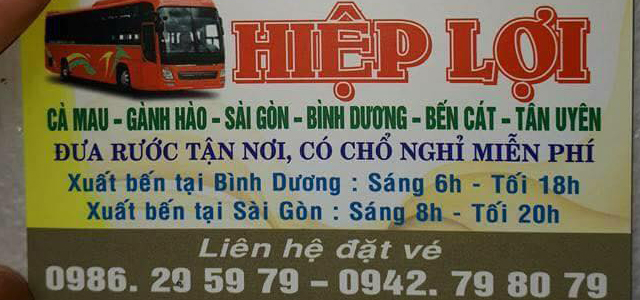 Xe Hiệp Lợi tuyến Cà Mau - Bình Dương Xe Hiệp Lợi tuyến Cà Mau - Bình Dương