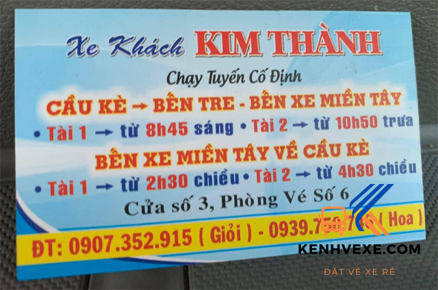 Nhà xe Kim Thành tuyến Sài Gòn - Trà Vinh