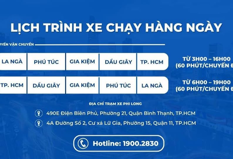 Lịch trình xe Phi Long chạy tuyến Sài Gòn - Đồng Nai