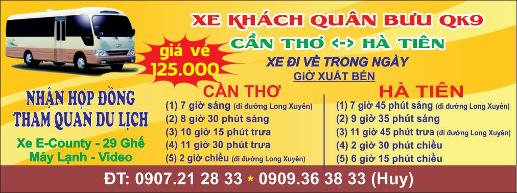 Lịch chạy xe Quân Bưu Cần Thơ đi Kiên Giang