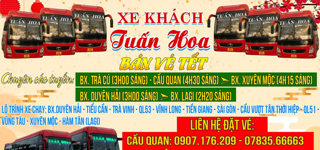Xe Tuấn Hoa đón trả khách tận nơi tuyến Trà Cú - Xuyên Mộc